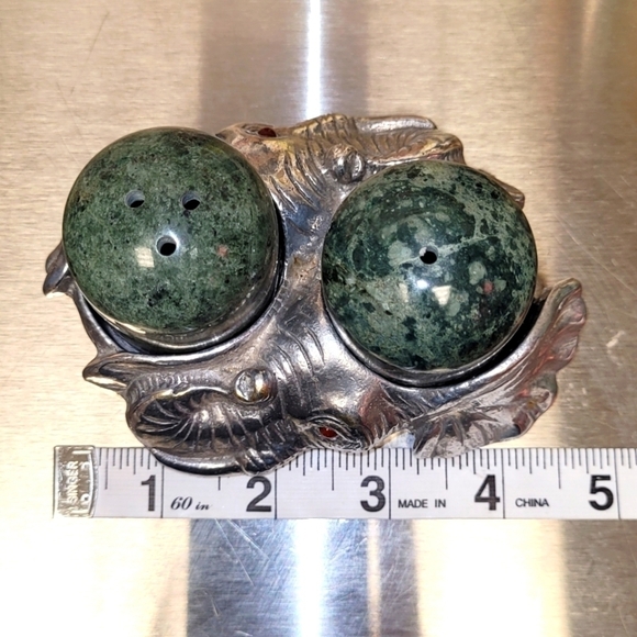 Arthur Court Vintage Elephant Salt & Pepper Shakers Aluminum Green Marble 1994 - Picture 10 of 13